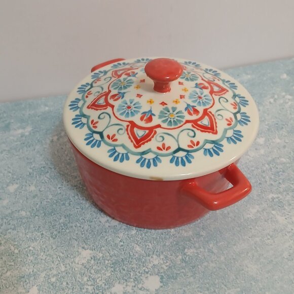 Pioneer Woman Mini Casserole Dish-Red Mandala/Floral Design - Picture 2 of 5